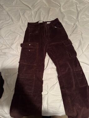 Cotton On Wide Leg Corduroy Cargo Pants in Dark Brown